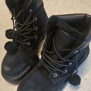 Authentic Jimmy Choo Black Winter Boots with Pom Poms